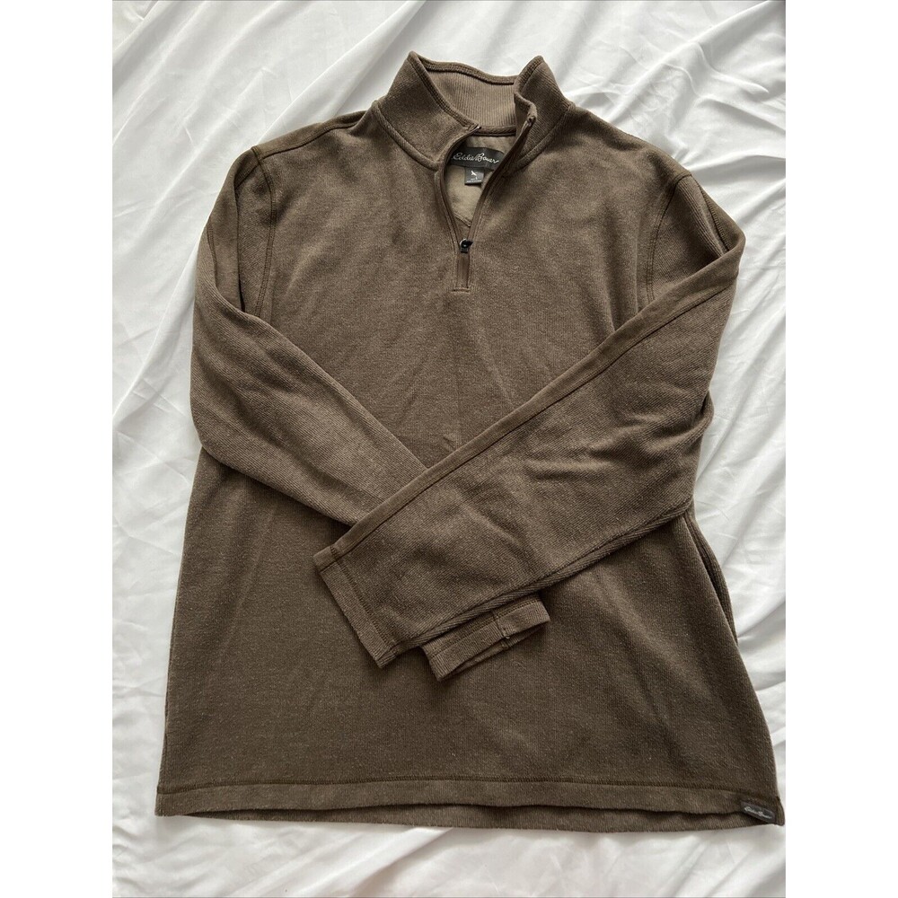 Eddie Bauer Brown Long sleeve mens Half Zip Pullover Sweater Shirt Cotton Large